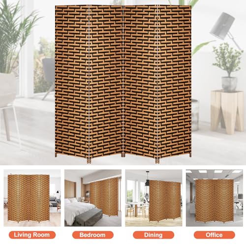 BLKMTY Room Divider, 6ft Folding Privacy Screens, Wall Divider Portable Room Seperating Freestanding Wood Screen, 4 Panels Hand-Woven Design Screen Double Hinged Dividers for Bedroom, Stack - color: Stack