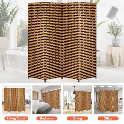 BLKMTY Room Divider, 6ft Folding Privacy Screens, Wall Divider Portable Room Seperating Freestanding Wood Screen, 4 Panels Hand-Woven Design Screen Double Hinged Dividers for Bedroom, Stack - color: Stack