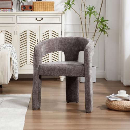 HNY Modern Chenille Barrel Single Dining Chair, Charcoal Grey | Upholstered Accent Armchair With 18.19" Wide Seat No Assembly Required For Living Room Bedroom Vanity Small Spaces - color: Charcoal Grey Chenille