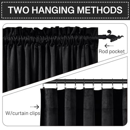 Black Velvet Doorway Curtains, W42 x L96 inches, 2 Panels | Thick Heavy Privacy Room Dividers, 300GSM Soft Heavy Velvet, Thermal Insulated, Noise Reducing, Bedroom, Home Office, Theater - color: Neutral Series - Black, size: 42"W x 96"L (Pack of 2)
