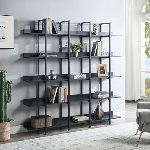 Harper & Bright Designs 5 Tier Bookcase Home Office Open Bookshelf, Vintage Industrial Style Shelf with Metal Frame, MDF Board - color: Black