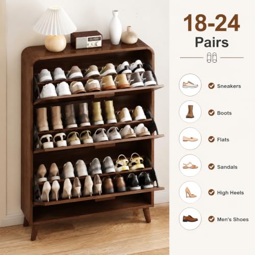 3 Tier Slim Shoe Cabinet with Flip Drawers, Entryway Shoe Storage | Store 18-24 pairs of shoes with flip drawers and adjustable shelves for narrow entryways, apartments and small spaces.