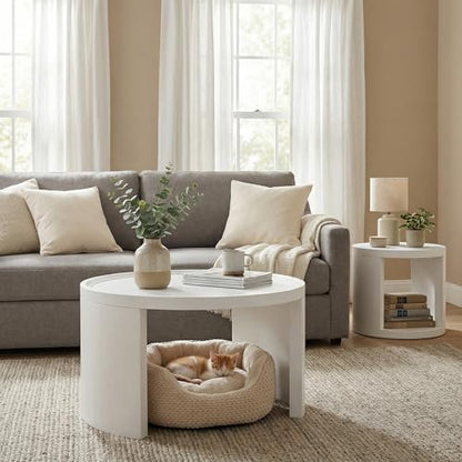 Round Nesting Coffee Table Set of 2, 31.5 and 18 in, White | White nesting coffee table, round tables for living room, space-saving center table - color: White