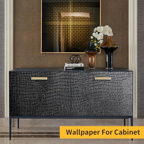 Black Peel and Stick Wallpaper Crocodile 15.7'' X 118'' Self Adhesive | PVC Waterproof Removable Contact Paper for Kitchen Cabinets Bathroom Living Room Renter Friendly - color: Black Crocodile, size: 15.7" x 118"
