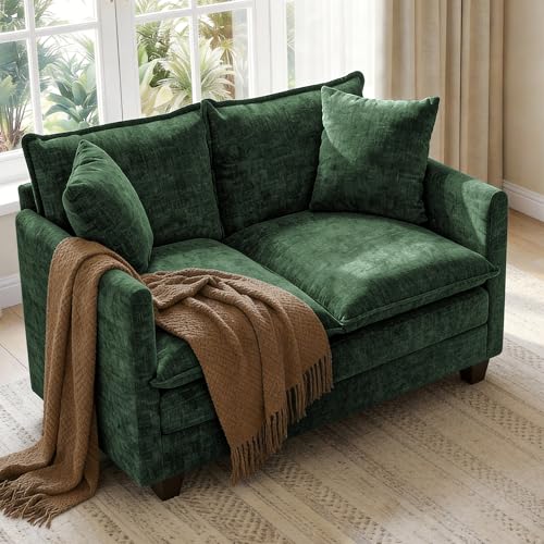 52" Loveseat Sofa, Cloud Love Seat Small Couches for Living Room | Comfy Chenille Modern Love Seat with 2 Pillows, Small Loveseat for Small Spaces, Living Room, Bedroom, Apartment, Green, 52" - color: Green, size: 52"