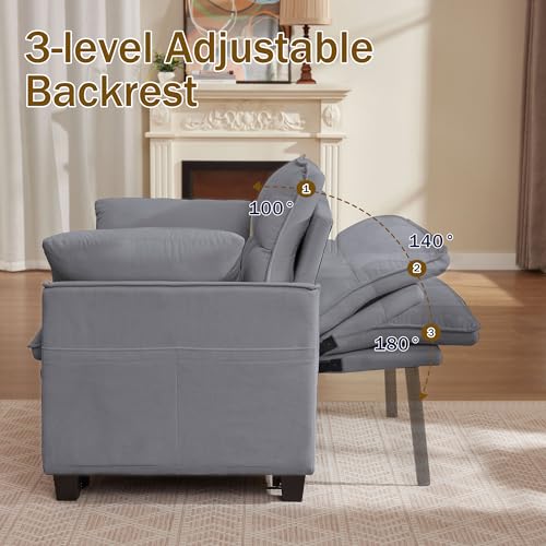 Convertible Sofa Bed, Loveseat Sleeper Sofa with Pull Out Bed and Adjustable Backrest, 3-in-1 Futon Couch for Living Room, Bedroom, Apartment, Light Grey - color: Light Grey, size: Pull Out Sofa Bed