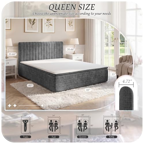 Queen Compression Bed Boneless Bed Frame with Mattress and Headboard - color: Grey, size: Queen