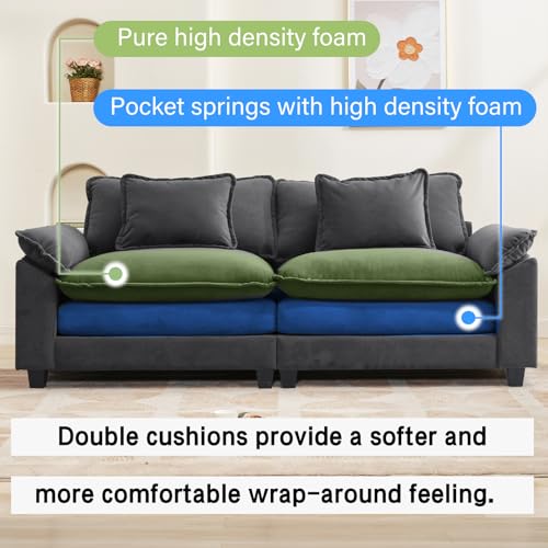 86" Modular Sectional Sofa, Comfy Loveseat Deep Cloud Couch | Couches for Living Room, Modular Couch, Deep and Wide Seat, Velvet Sofa Sleeper with Throw Pillows, Blue Grey - color: Blue Gray, size: 86 Inch