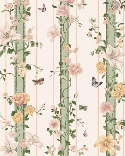BOKEBEVE Boho Floral Peel and Stick Wallpaper Beige Pink 17.5 x 787In | Super Long Leaf Contact Paper Modern Wall Paper for Bedroom Accent Walls Laundry Nursery Pantry Renter Friendly Removable - color: Beige/Pink, size: 17.5" x 787"