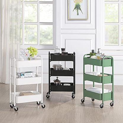 SunnyPoint 3-Tier Delicate Compact Rolling Metal Storage Organizer - Mobile Utility Cart Kitchen/Under Desk Cart with Caster Wheels - WHT (15.35" X 10.24" X 26.8"H) - color: Wht