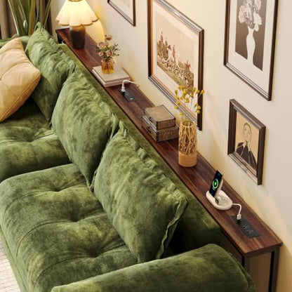 Huuger 110.2 Inch Sofa Table with Power Outlets, 23.9’’-34.4’’ Height Adjustable Range, Behind Couch Table with USB-C Ports, Sofa Tables Narrow Long, Skinny Console Table, Small Spaces, Dark Walnut - color: Dark Walnut, size: 110.2''W x 23.9''-34.4''H