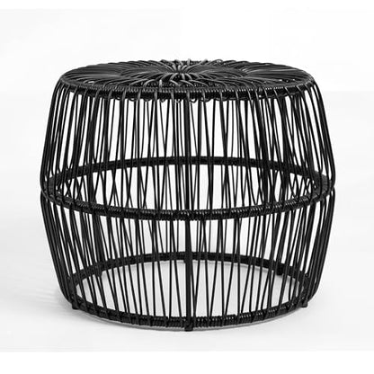 Furniture of America Ysar Boho Rattan Round Coffee Table Outdoor with Metal Frame, All-Weather and Rust Resistant, Handcrafted Coastal Furniture for Patio, Poolside, Garden, Yard, Black - color: Black/18.9 In.