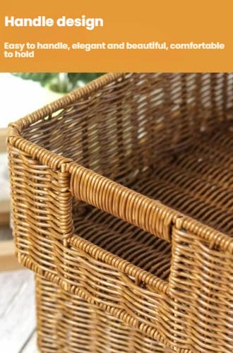 Plastic Storage Baskets for Shelves and Cabinets, Wicker Storage Baskets for Shelves, Pantry Baskets Organization and Storage, Water-Resistant and Durable(Set of 2, Brown)