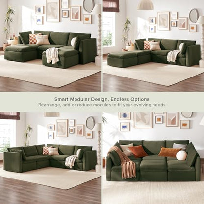 mopio Oversized Modular Sectional Sofa with Fully Removable Covers and Storage, Convertible U, L-Shaped and Sleeper Sectional, Modern Couches with Ottoman Chaise (Olive Green Velvet, 5 Seats, U) - color: [Gen 2] Olive Green Velvet, size: 5 Seats, U