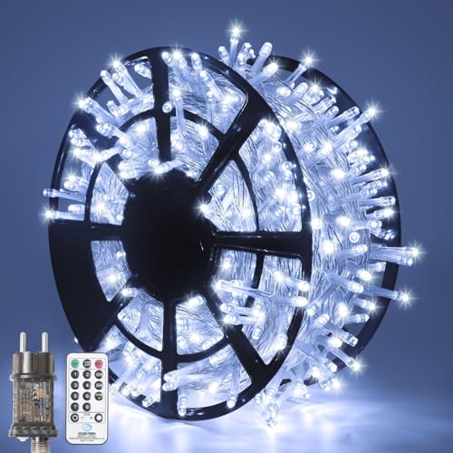 JMEXSUSS 168FT 600 LED White Christmas Lights Outdoor with Remote | Cool White String Lights Indoor Plug in Twinkle Christmas Tree Light for Room Party Wedding Festival Birthday Party Decor - color: White, size: 600 LED