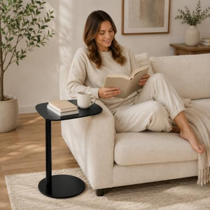 C Shaped End Table for Couch - Modern Metal Sofa Side Table with Round Base | Space-Saving Accent Table for Living Room, Bedroom & Small Spaces, Black, 27.6" H - size: 27.6"H