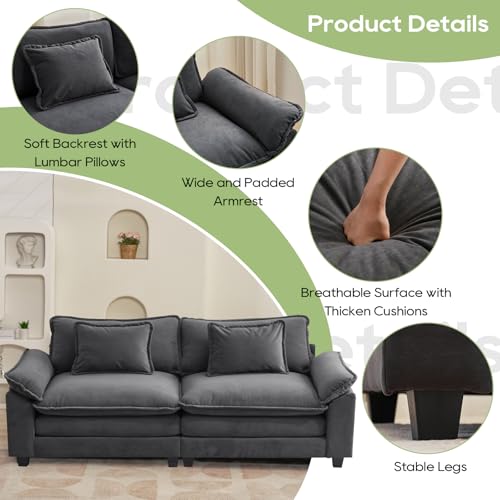 86" Modular Sectional Sofa, Comfy Loveseat Deep Cloud Couch | Couches for Living Room, Modular Couch, Deep and Wide Seat, Velvet Sofa Sleeper with Throw Pillows, Blue Grey - color: Blue Gray, size: 86 Inch
