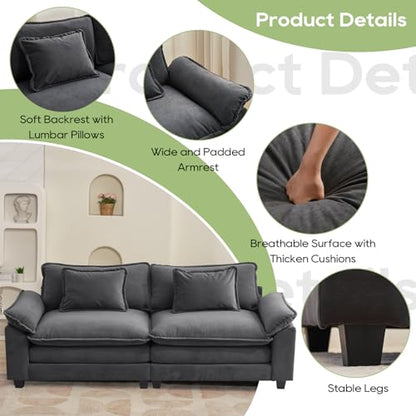 86" Modular Sectional Sofa, Comfy Loveseat Deep Cloud Couch | Couches for Living Room, Modular Couch, Deep and Wide Seat, Velvet Sofa Sleeper with Throw Pillows, Blue Grey - color: Blue Gray, size: 86 Inch