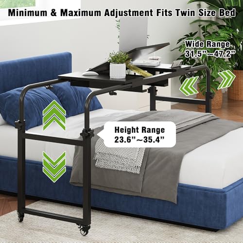 GiftGo Overbed Table with Wheels Rolling Laptop Desk Cart Over Recliner Wheelchair Table Adjustable for Hospital and Home Use Over The Bed Table with Storage Drawer and Cup Holder (Black) - color: Black