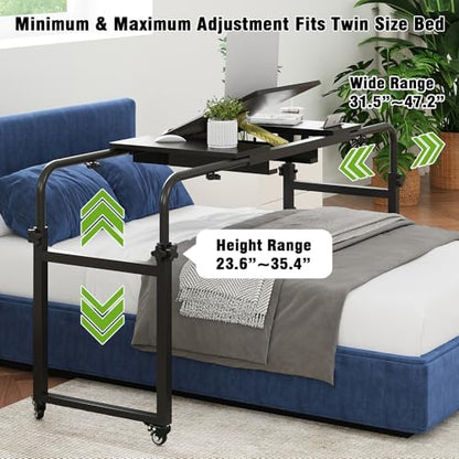 GiftGo Overbed Table with Wheels Rolling Laptop Desk Cart Over Recliner Wheelchair Table Adjustable for Hospital and Home Use Over The Bed Table with Storage Drawer and Cup Holder (Black) - color: Black