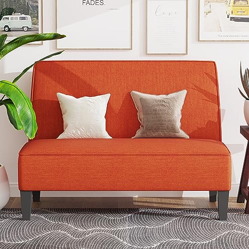 Small Loveseat, Orange Mini Sofa Couch Accent Upholstered Bench with Back Living Room Bedroom Office Armless Love Seat Settee - color: Orange