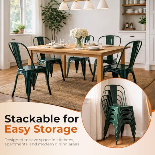 Metal Dining Chairs Set of 2,Emerald Green | Stackable Tolix Style Chairs for Kitchen,Restaurant,Bistro, Patio,Cafe&Outdoor,18 Inch Seat Height - color: Emerald Green