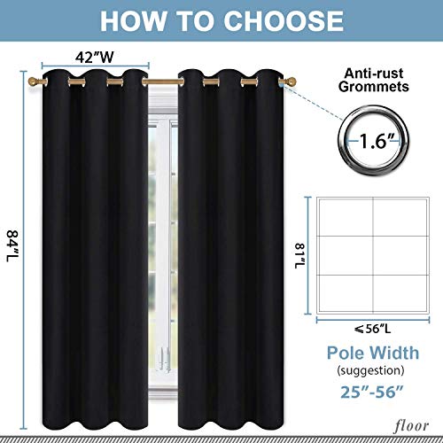 Diraysid Blackout Curtains for Bedroom Grommet Thermal Insulated Room Darkening Curtains (42 x 84 Inch, 2 Panels, Black) - color: Black, size: 42"W x 84"L (Pack of 2)