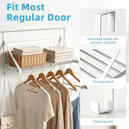 Adjustable Over the Door Clothes Hanger 12-23", 4 Stainless Steel Rod | Over Door Drying Rack with 2 Hooks, Clothes Hanger Drying Rack Fits Door Up to 1.85", White