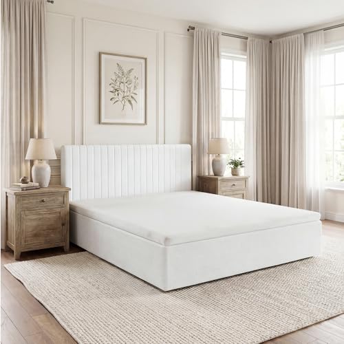 King Compression Bed Boneless Bed Frame with Mattress and Headboard - color: Off White, size: King