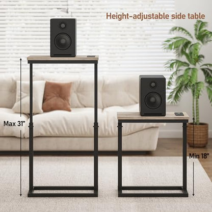 TUTOTAK End Table with Charging Station, Side Table, Tall Couch Table | Sofa Table, for living Room, Bedroom, Greige TB01BG084 - color: Greige, size: 1 Pack, style: With Plug
