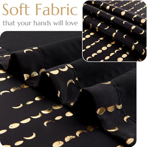 jinchan Boho Blackout Curtains 63 Inch Length Moon Phase Printed Drapes | Gold on Black Farmhouse Curtain for Bedroom Living Room Back Tab Rod Pocket Drapes Room Darkening Window Treatment 2 Panels - color: Luna | Gold on Black, size: 52"W x 63"L (Pack of