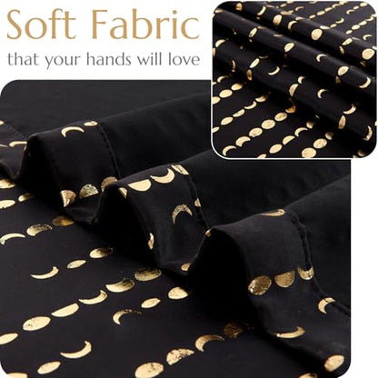 jinchan Boho Blackout Curtains 63 Inch Length Moon Phase Printed Drapes | Gold on Black Farmhouse Curtain for Bedroom Living Room Back Tab Rod Pocket Drapes Room Darkening Window Treatment 2 Panels - color: Luna | Gold on Black, size: 52"W x 63"L (Pack of