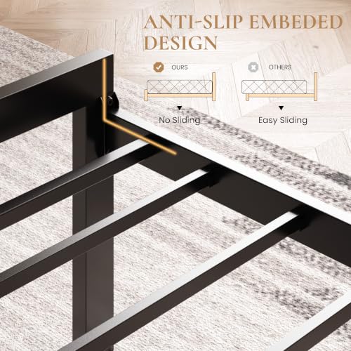 SHA CERLIN King Size Metal Bed Frame with PU Tufted Headboard, Black | Modern Design Heavy-Duty Platform Bed, No Box Spring Need, PU Leather Upholstery, Noise Free, Easy Assembly - color: Black, size: King