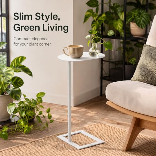 Modern Stable C Table End Table, 27.5" Tall, Large, White | C Shaped Side Table that Slides Under Sofa, Slim Under Couch Table, Industrial Coffee Tray Table for Living Room Bedroom - color: White, size: Large
