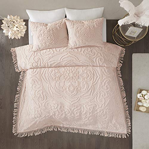 Madison Park Laetitia Lightweight 100% Cotton Quilt Set, Breathable Chenille Tufted, Shabby Chic Boho Medallion Design, Sham, Floral Blush w/ Tassels, Full/Queen (90 in x 90 in) 3 Piece | Lightweight Bedding Set, Shabby Chic, Boho, Medallion, Floral, Mach