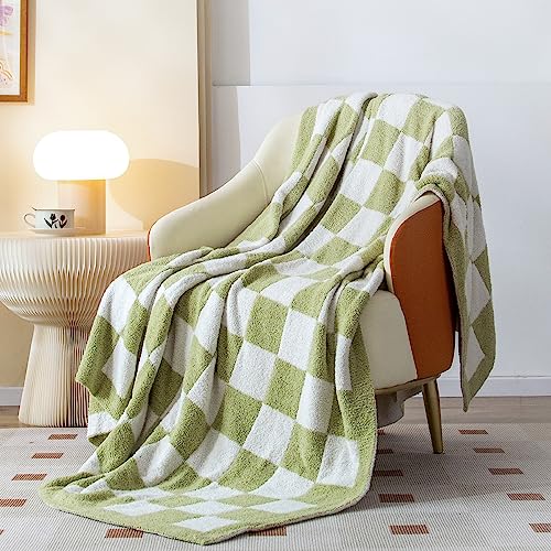 SeaRoomy Fuzzy Checkered Throw Blanket for Bed Decor,Green 90"X90" | Warm,Cozy,Fluffy,Lightweight,Gift for Women Couch Sofa Bed Room Decor - color: Sage Green, size: 90"×90"