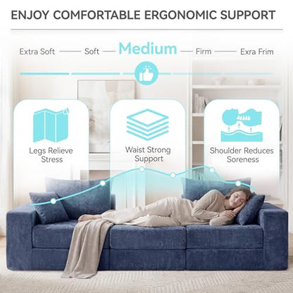 79" Boneless Cloud Loveseat Sofa, Modular Sectional Love Seat with Ottoman, Modern L-Shaped Tufted Convertible Sleeper Sofa Bchenilleed for Living Room & Small Spaces, No Assembly Required, Blue - color: Blue, size: 79.5" Tufted Boneless Loveseat