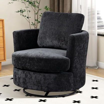 Aoiy & Wifon 31.9" W Swivel Accent Chair, 360 Degree Modern Living Room Chair, Swivel Barrel Chairs for Living Room/Bedroom, Chenille, Black - size: Set of 1