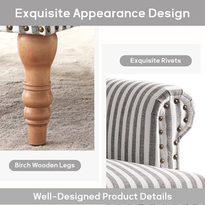 HUIMO Linen Fabric Accent Chair, Mid-Century Modern Upholstered Armchair with Solid Wood Legs, Comfy Reading Club Chair for Living Room Bedroom (1, Dark Grey and White Stripe) - color: Dark Grey and White Stripe
