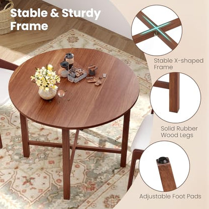 GOFLAME 36” Folding Dining Table for 2-4, Round Drop Leaf Kitchen Table with Solid Wood Legs, Space Saving Extendable Table for Dining Room, Living Room, Small Space, Walnut - color: Walnut