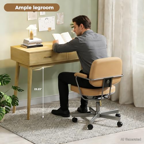 Small Wood Desk with Drawers, 40 Inch Vanity Desk no mirror, Writing Desk | FUNKOCO Study Desk with 4 Solid Legs, Modern Computer Desk for Small Spaces, Home Office - color: Wood
