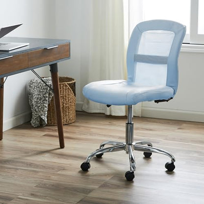 Serta Armless Small Home Desk Chair with Wheel, Ergonomic Mesh Office Chair | Essentials, Leather & Foam Cushioned Seat, Adjustable Height, Vanity Chair for Bedroom & Small Space, 360° Swivel, Sky Blue - color: Sky Blue