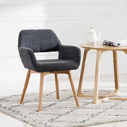 Desk Chair No Wheels Vanity Chair Comfy Accent Chair for Living Dining Room Bedroom Home Office Mid Century Modern Upholstered Armchair with Wood Legs (Charcoal, 1) - color: Charcoal