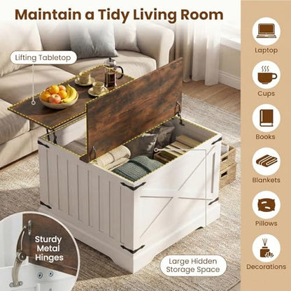 GIANTEX Farmhouse Lift Top Coffee Table, 31.5" Square Wood Center Table with Large Hidden Storage Compartment & Hinged Lift Top, Accent Cocktail Tea Table, Rustic Living Room Tables (Rustic Brown) - color: Rustic Brown