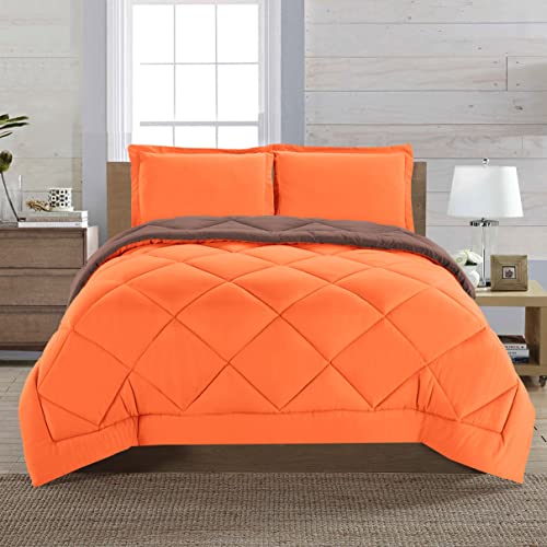 Elegant Comfort Reversible 3-Piece Comforter Set All Season, Ultra Soft, Down Alternative Comforter, Twin, Orange/Brown - color: Orange/Brown, size: Twin/Twin XL