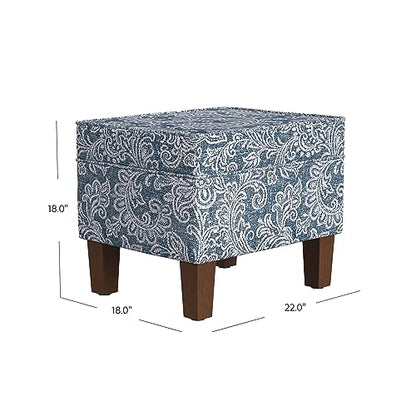 Spatial Order 22" Dinah Collection Storage Ottoman - Blue Denim Jacobean Print - color: Blue Denim Jacobean Print