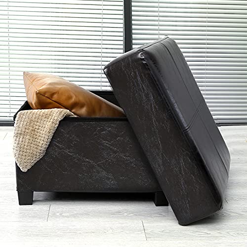 GLAXYFUR Square Storage Ottoman, Cube Ottoman with Legs, Leather Foot Stool | Footrest, PU Leather Ottoman with Storage, Upholstered Folding Bench for Living Room, Bedroom - color: 23.6" Black