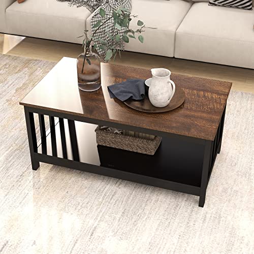 ChooChoo Farmhouse Coffee Table Living Room with Shelf, 40 Inch | With Shelf, Living room， Brown - color: Espresso, size: 22"D x 39.9"W x 18.1"H