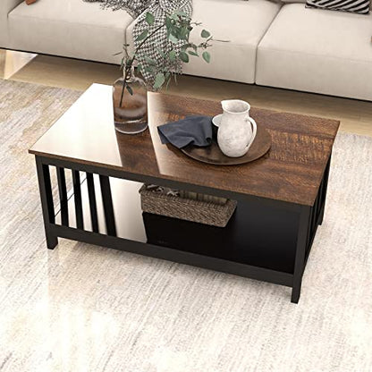 ChooChoo Farmhouse Coffee Table Living Room with Shelf, 40 Inch | With Shelf, Living room， Brown - color: Espresso, size: 22"D x 39.9"W x 18.1"H