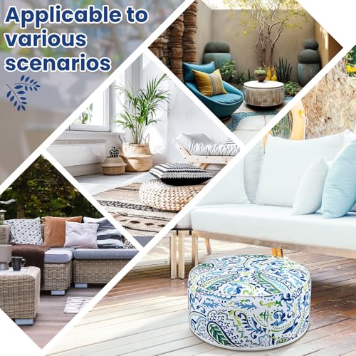 Cinnvoice 2 Pcs Inflatable Indoor Outdoor Ottoman Pouf with Handle D21 x H9 Inch Waterproof Round Pouf Ottoman Portable Footstool for Patio Garden Camping or Home Pool(Paisley) - style: Paisley